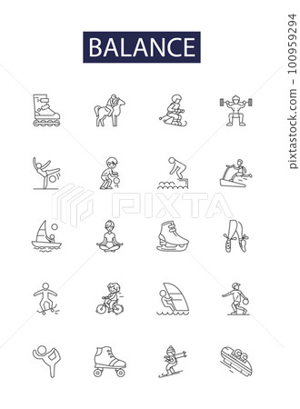 Balance line vector icons and signs. concept, equilibrium, life, harmony, work, equality, illustration,weight outline vector illustration set 100959294
