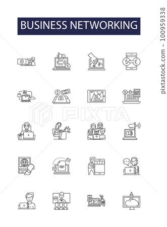Business networking line vector icons and signs. Business, Connecting, Network, Relationships, Contacts, Prospects, Leadership, Opportunities outline vector illustration set Business networking line vector icons and signs. Business, Connecting, Network, Relationships, Contacts, Prospects, Leadership, Opportunities outline vector illustration set 100959338