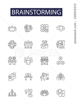 Brainstorming line vector icons and signs. Creativity, Thinking, Innovation, Generate, Imagine, Invent, Problem-Solve,Conceptualize outline vector illustration set Brainstorming line vector icons and signs. Creativity, Thinking, Innovation, Generate, Imagine, Invent, Problem-Solve,Conceptualize outline vector illustration set 100959355