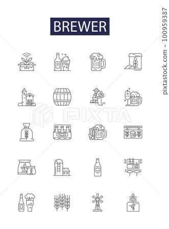 Brewer line vector icons and signs. brewer, industry, factory, brewery, drink, production, alcohol,male outline vector illustration set 100959387