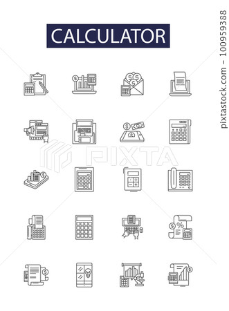 Calculator line vector icons and signs. Compute, Math, Calculate, Count, Sum, Calculating, Analysis, Tax outline vector illustration set 100959388