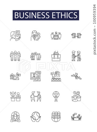 Business ethics line vector icons and signs. Integrity, Fairness, Respect, Responsibility, Trust, Transparency, Professionalism, Civic-Mindedness outline vector illustration set 100959394