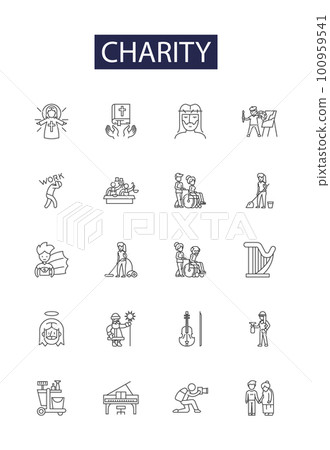 Charity line vector icons and signs. Kindness, Giving, Aid, Donate, Compassion, Support, Voluntary, Humanitarian outline vector illustration set Charity line vector icons and signs. Kindness, Giving, Aid, Donate, Compassion, Support, Voluntary, Humanitarian outline vector illustration set 100959541