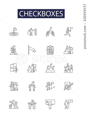 Checkboxes line vector icons and signs. Tickbox, Select, Option, Mark, Choice, Pick, Toggle, Radio outline vector illustration set Checkboxes line vector icons and signs. Tickbox, Select, Option, Mark, Choice, Pick, Toggle, Radio outline vector illustration set 100959557