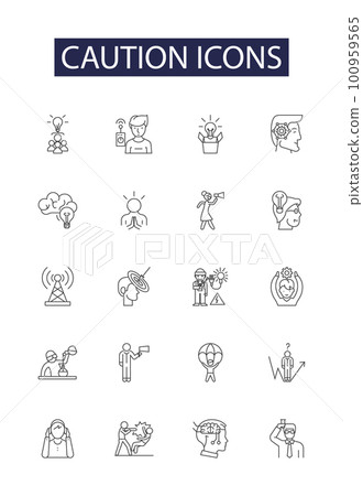 Caution icons line vector icons and signs. Hazard, Alert, Stop, Limit, Safety, Caution, Attention, Notice outline vector illustration set Caution icons line vector icons and signs. Hazard, Alert, Stop, Limit, Safety, Caution, Attention, Notice outline vector illustration set 100959565