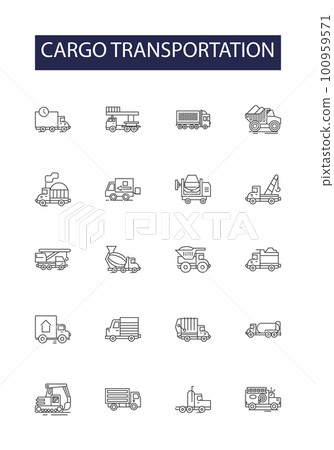 Cargo transportation line vector icons and signs. Logistics, Freight, Delivery, Transport, Lorry, Trucking, Route, Cargo outline vector illustration set Cargo transportation line vector icons and signs. Logistics, Freight, Delivery, Transport, Lorry, Trucking, Route, Cargo outline vector illustration set 100959571