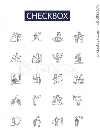 Checkbox line vector icons and signs. select, tick, checkmark, toggle, tickbox, checked, box, input outline vector illustration set Checkbox line vector icons and signs. select, tick, checkmark, toggle, tickbox, checked, box, input outline vector illustration set 100959576