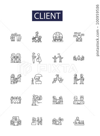 Client line vector icons and signs. business, customer, meeting, people, businessman, success, agreement,job outline vector illustration set 100959586