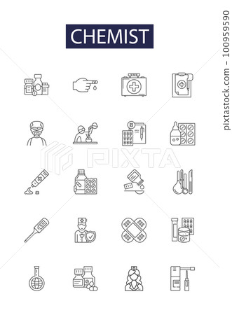 Chemist line vector icons and signs. pharmacist, apothecary, formulator, pharmacologist, toxicologist, analytical, biochemist, lab outline vector illustration set Chemist line vector icons and signs. pharmacist, apothecary, formulator, pharmacologist, toxicologist, analytical, biochemist, lab outline vector illustration set 100959590