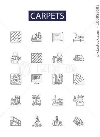 Carpets line vector icons and signs. Rugs, Flooring, Mats, Carpeting, Fitted, Tufted, Wilton, Berber outline vector illustration set Carpets line vector icons and signs. Rugs, Flooring, Mats, Carpeting, Fitted, Tufted, Wilton, Berber outline vector illustration set 100959593