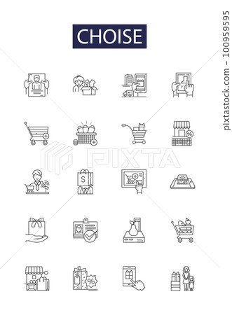 Choise line vector icons and signs. select, opt, choose, opt for, take, decide, pick out, designate outline vector illustration set 100959595