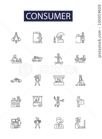Consumer line vector icons and signs. store, sale, purchase, business, market, customer, shop,buy outline vector illustration set Consumer line vector icons and signs. store, sale, purchase, business, market, customer, shop,buy outline vector illustration set 100959609