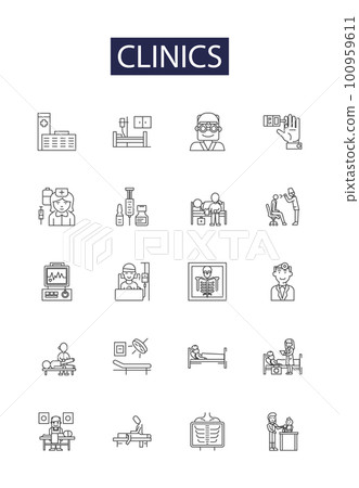 Clinics line vector icons and signs. doctor, clinic, health, hospital, medicine, patient, office,modern outline vector illustration set Clinics line vector icons and signs. doctor, clinic, health, hospital, medicine, patient, office,modern outline vector illustration set 100959611