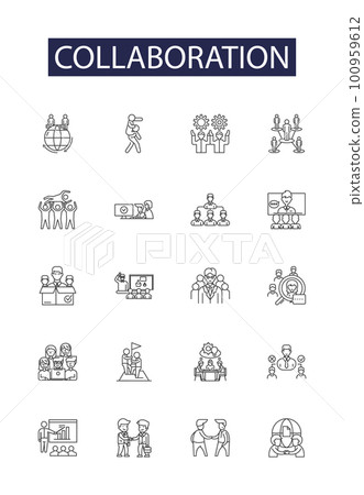 Collaboration line vector icons and signs. Synergy, Partnership, Joint-effort, Unison, Alliance, Teaming, Networking, Comradery outline vector illustration set Collaboration line vector icons and signs. Synergy, Partnership, Joint-effort, Unison, Alliance, Teaming, Networking, Comradery outline vector illustration set 100959612
