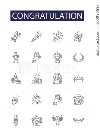 Congratulation line vector icons and signs. Gratitude, Praise, Applaud, Cheers, Clap, Salute, Admire, Encouragement outline vector illustration set Congratulation line vector icons and signs. Gratitude, Praise, Applaud, Cheers, Clap, Salute, Admire, Encouragement outline vector illustration set 100959656