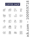 Coffee shop line vector icons and signs. Coffeehouse, Espresso, Cappuccino, Latte, Mocha, Beverage, Brew, Mug outline vector illustration set 100959718