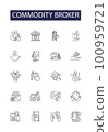 Commodity broker line vector icons and signs. broker, stockbroker, trader, investor, futures, dealing, derivatives, arbitrage outline vector illustration set 100959721