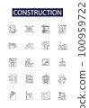 Construction line vector icons and signs. Masonry, Design, Renovation, Civil, Engineering, Concrete, Architecture, Material outline vector illustration set 100959722