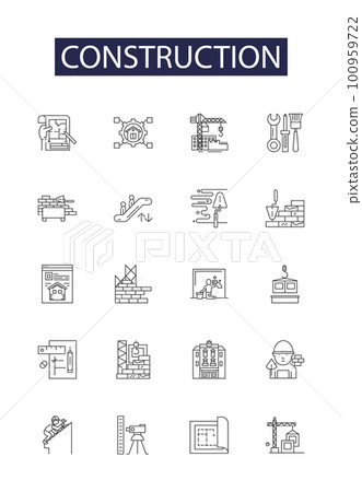 Construction line vector icons and signs. Masonry, Design, Renovation, Civil, Engineering, Concrete, Architecture, Material outline vector illustration set Construction line vector icons and signs. Masonry, Design, Renovation, Civil, Engineering, Concrete, Architecture, Material outline vector illustration set 100959722