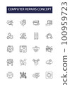 Computer repairs concept line vector icons and signs. technology, repair, service, business, pc, concept, hardware,maintenance outline vector illustration set 100959723