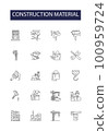 Construction material line vector icons and signs. Cement, Steel, Aggregate, Glass, Concrete, Sand, Gravel, Stone outline vector illustration set 100959724