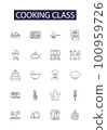 Cooking class line vector icons and signs. food, kitchen, people, class, woman, culinary, school,meal outline vector illustration set 100959726
