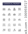 Commercial property line vector icons and signs. Building, Investment, Lease, Retail, Market, Space, Tenant, Landlord outline vector illustration set 100959727