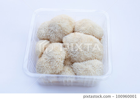 Fresh lion's mane mushroom on white background. 100960001