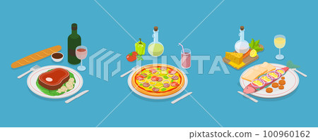 3D Isometric Flat Vector Set of Classic European Cuisine 100960162