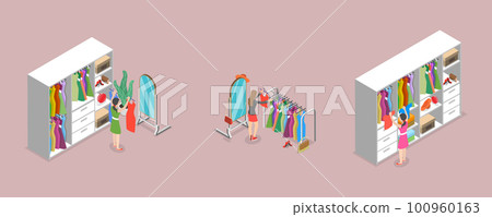 3D Isometric Flat Vector Set of Wardrobes 3D Isometric Flat Vector Set of Wardrobes 100960163