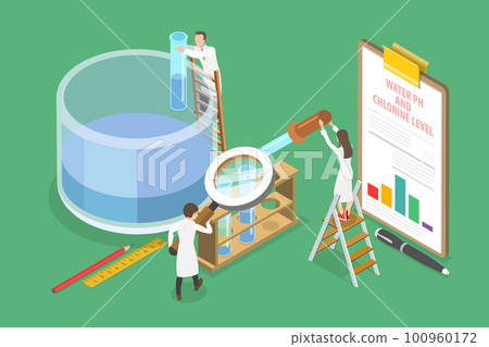 3D Isometric Flat Vector Conceptual Illustration of Testing Water PH And Chlorine Level 100960172