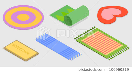3D Isometric Flat Vector Set of Carpets 100960219