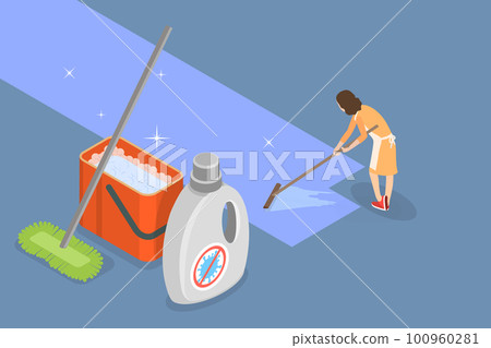 3D Isometric Flat Vector Conceptual Illustration of Floor Cleaning 100960281
