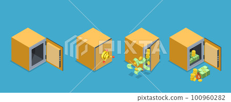 3D Isometric Flat Vector Set of Bank Vaults 100960282