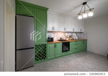 New green modern well designed kitchen interior New green modern well designed kitchen interior 100960953