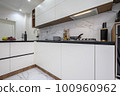 Large white and black luxury kitchen interior 100960962