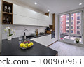 Black and white modern luxury kitchen interior 100960963