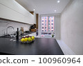 Black and white modern luxury kitchen interior 100960964