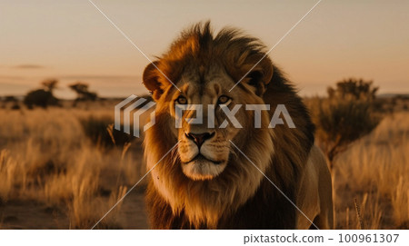 Lion in the savanna Image generation AI 100961307