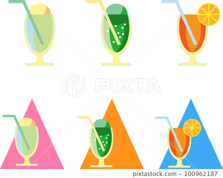 Illustration set of colorful summer drinks: cream soda, orange juice 100962187
