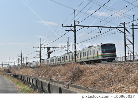 Train running on embankment (Tohoku Main Line: between Kurihashi and Higashi-Washinomiya) Train running on embankment (Tohoku Main Line: between Kurihashi and Higashi-Washinomiya) 100963027