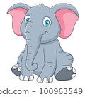 Cute and adorable sitting elephant cartoon illustration 100963549