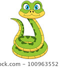 Cute green snake cartoon illustration 100963552