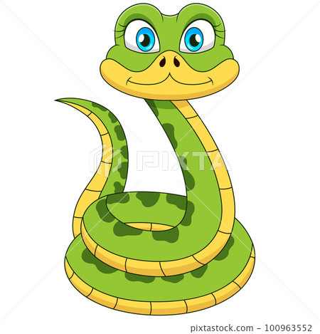 Cute green snake cartoon illustration 100963552