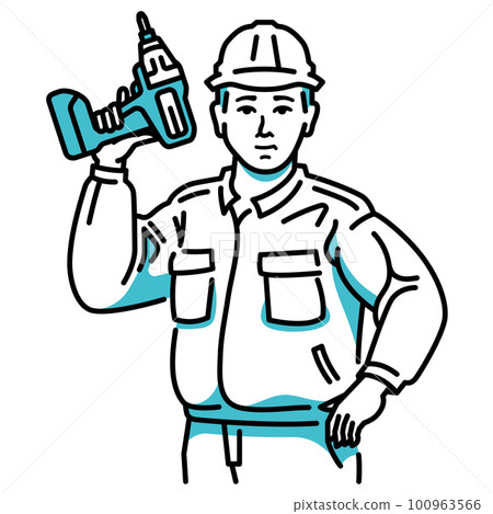 A male worker with an electric tool (impact driver) A male worker with an electric tool (impact driver) 100963566