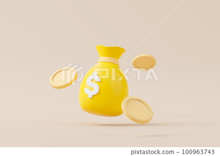 Money bag with icon dollar currency and gold coin stack on background Money bag with icon dollar currency and gold coin stack on background 100963743