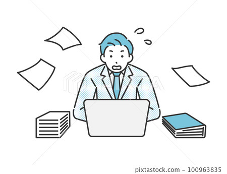 A male business person who is busy with work 100963835