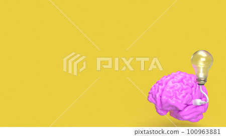 The pink Brain and light bulb on yellow background for creative or idea concept 3d rendering 100963881