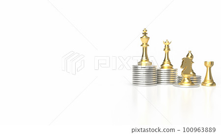 The gold chess and coins on white background for Business concept 3d rendering 100963889