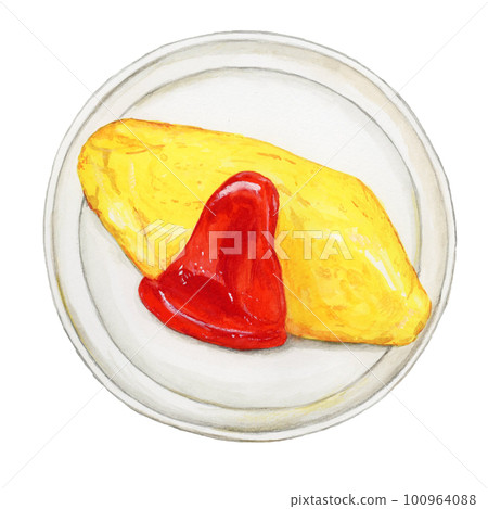 手繪水彩簡單又美味的蛋包飯插畫 100964088